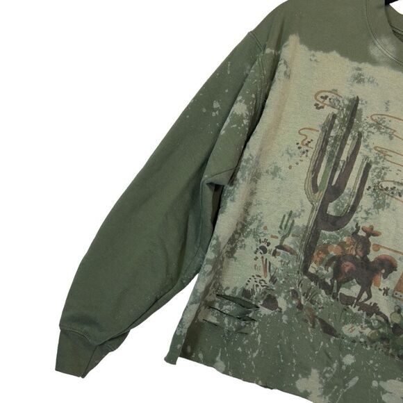GINA tees Cactus and Cowboys Sweatshirt.  Western Style. Distressed Medium - Picture 7 of 16